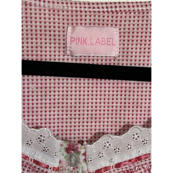 Pink Label Floral Night Gown Pink gingham Yolk 4 Button Front Lightweight Size M - Picture 3 of 5